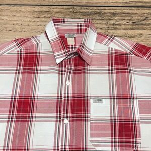VTG Caltop Plaid Button Up Shirt Mens XL Red White Short Sleeve Workwear USA